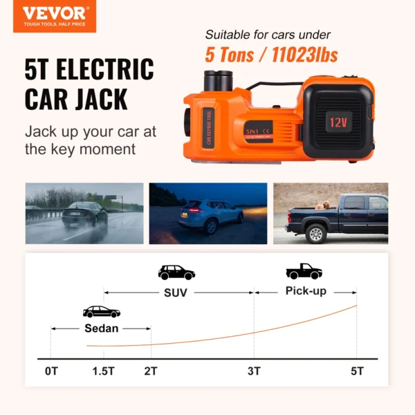 VEVOR 5 Ton Hydraulic Car Jack, with Built-in Inflatable Pump - immagine 2