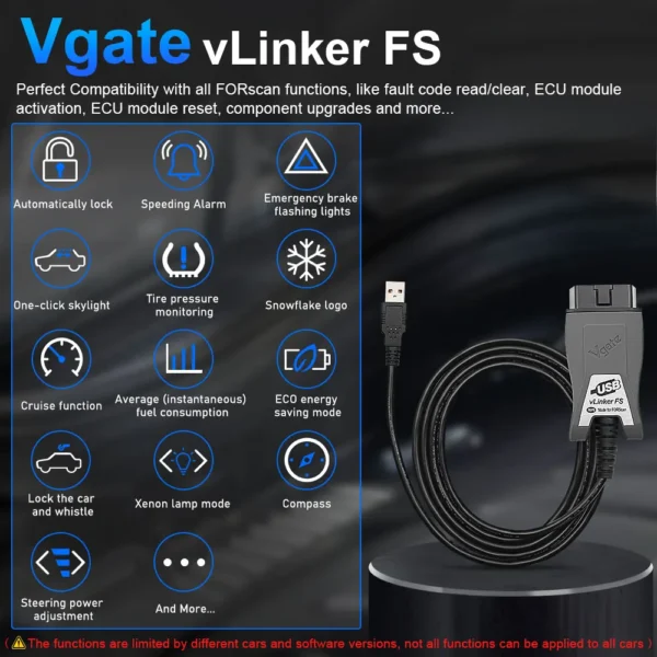 Vgate vLinker FS ELM327 USB OBD2 Scanner – Designed for FORScan (Ford & Mazda) - Imagen 2