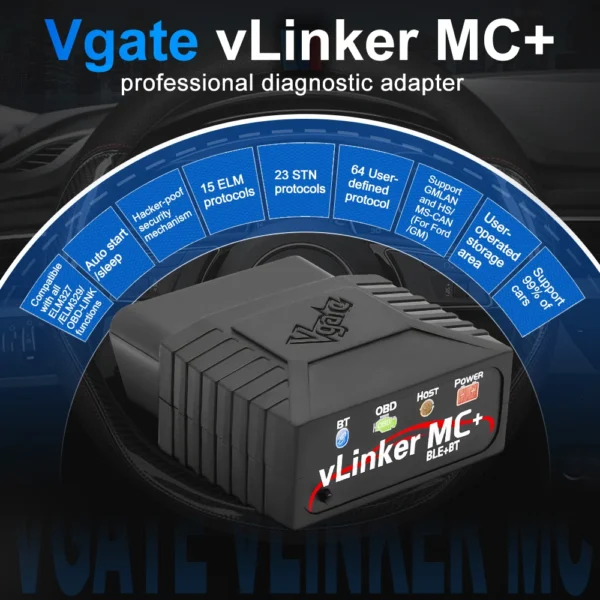 Vgate vLinker MC+ ELM327 OBD2 Bluetooth Scanner - immagine 2