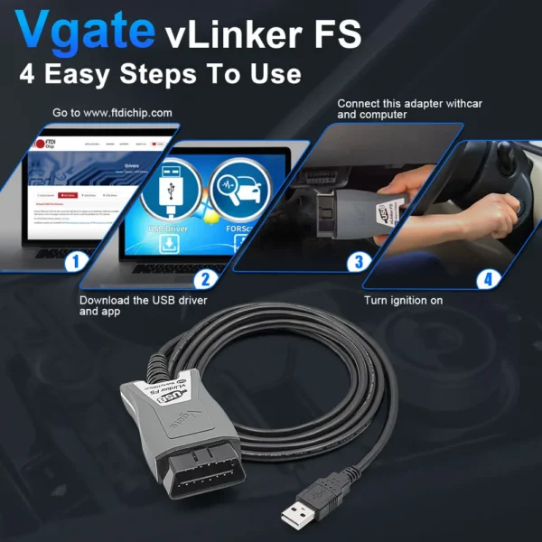 Vgate vLinker FS ELM327 USB OBD2 Scanner – Designed for FORScan (Ford & Mazda) - Imagen 3