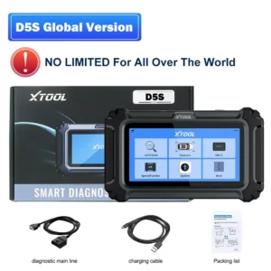 S45b2fb5e24884371ac4cd5de3ca0a32dBwebp - speedXperts D5S global version diagnostic tablet with blue UI, box, cables, and quick start guide displayed for car diagnostics.