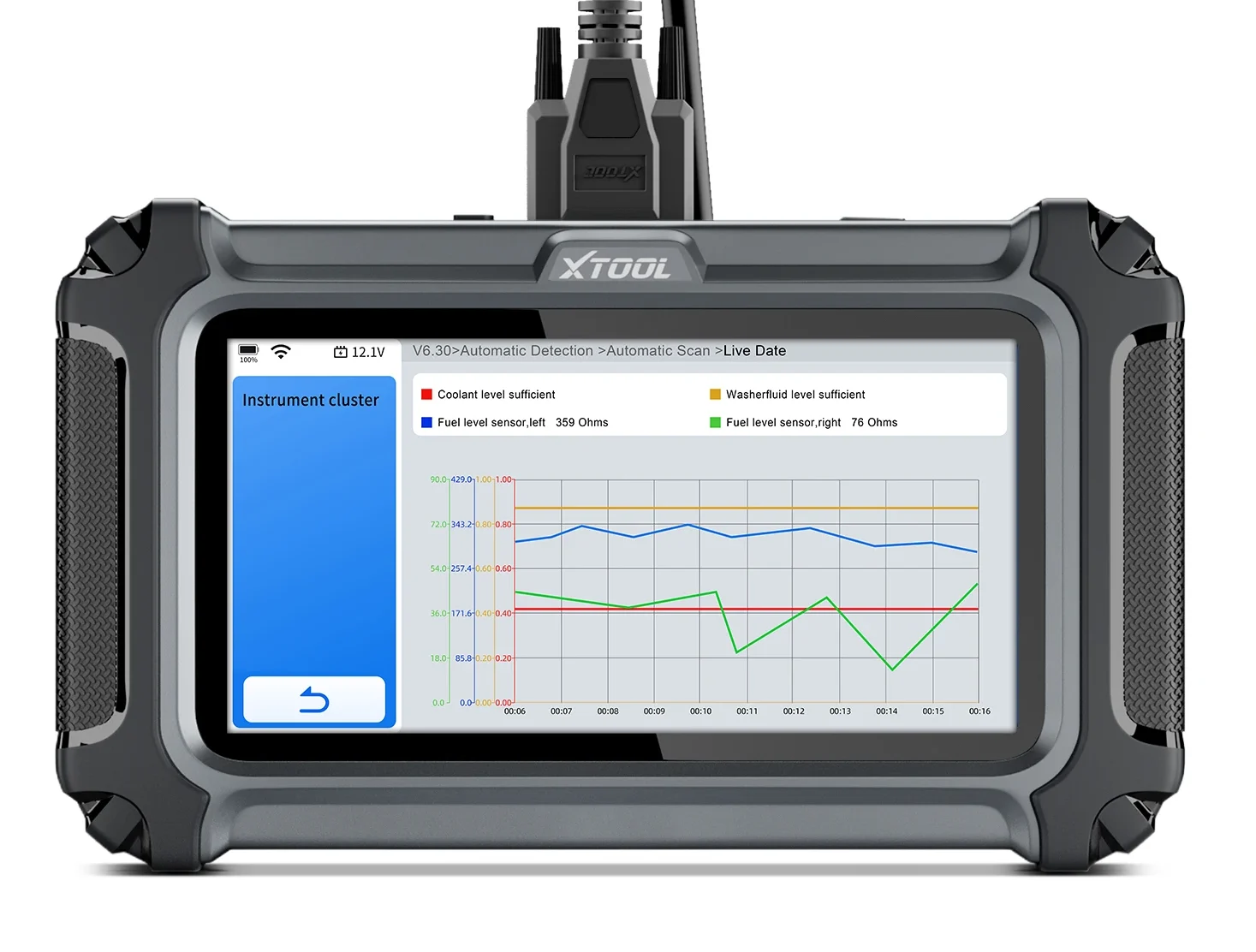 S4cbe649888f24c359679108aadd58a31Fwebp - speedXperts XTOOL diagnostic handheld with screen displaying engine data and graphs.