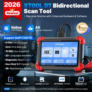 Promotional banner for XTOL D7 bidirectional scan tool with 7-inch Android touchscreen and 3-year update badge.
