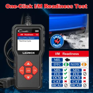 S9db395e032e34fa5bb83e3e890e6a261awebp - speedXperts Handheld vehicle diagnostic scan tool displaying I/M Readiness 1/2 with a Smog Check badge nearby (emissions theme).