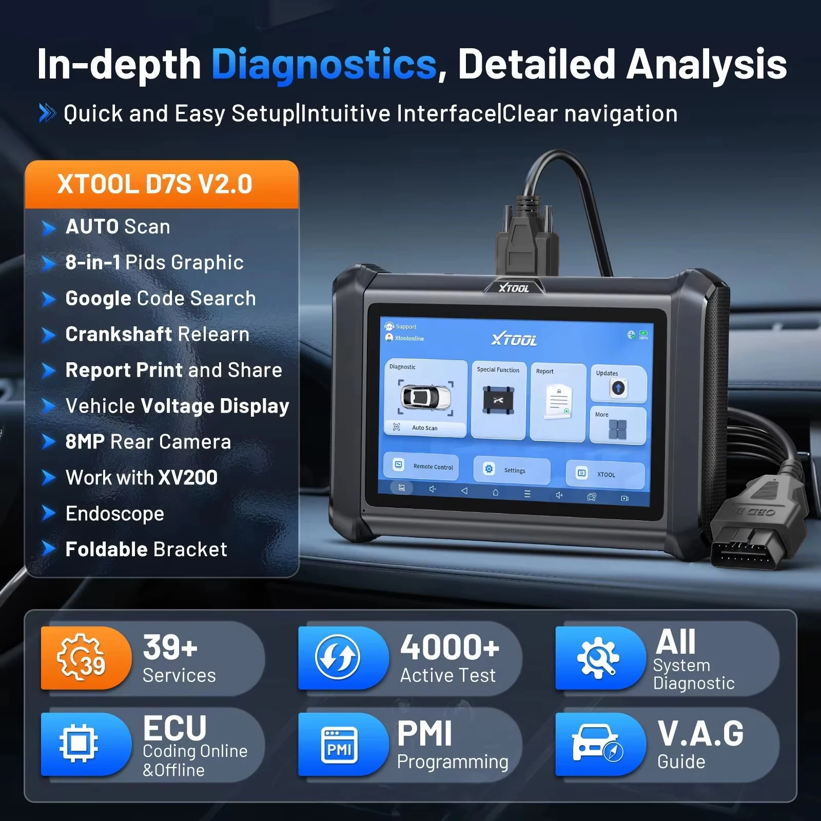 Sa3fe24632b5548af95b24ba8fa26bdacmwebp - speedXperts Promotional image of XT00L D7S V2.0 diagnostic tablet showing features list and car interior backdrop