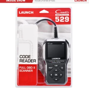 Sc97e9e2291dd463395f004476591821atwebp - speedXperts Launch Creader 529 OBDII scanner in packaging with white and red label reading 'Full OBD II Scanner' and 'Code Reader' on the case edge